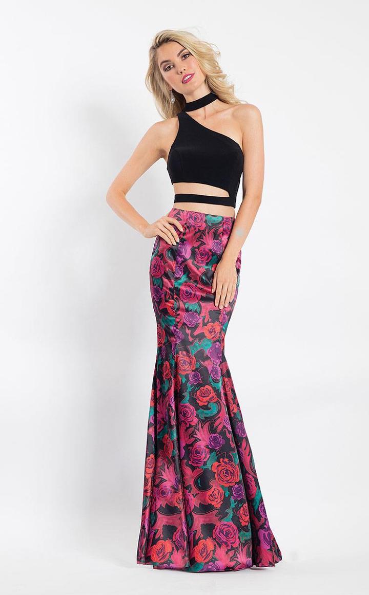 Rachel Allan - 6208 Two-piece Asymmetrical Neck Mermaid Gown