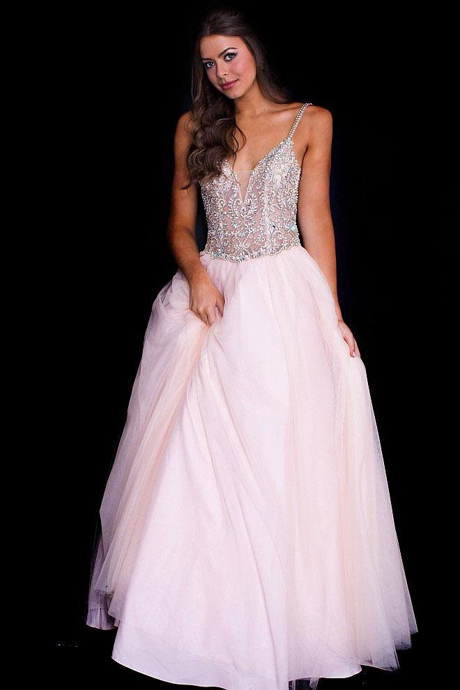 Jovani - Jvn58071 Embellished Deep V-neck Ballgown
