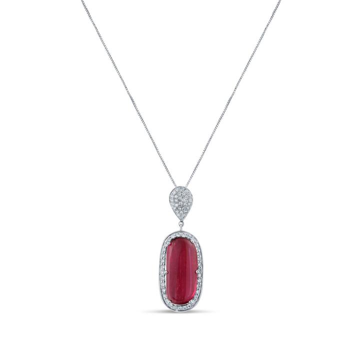 Tresor Collection - Green, Pink Tourmaline And Diamond Pendant In 18k White Gold