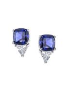 Cz By Kenneth Jay Lane - Blue Sapphire Cushion And Trillion Pierced Stud Earring