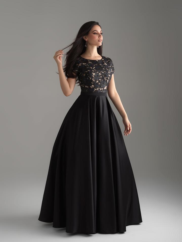 Madison James - 18-804m Beaded Lace Jewel Mikado Ballgown