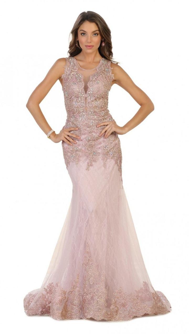 May Queen - Rq7537 Sleeveless Sheer Illusion Evening Gown