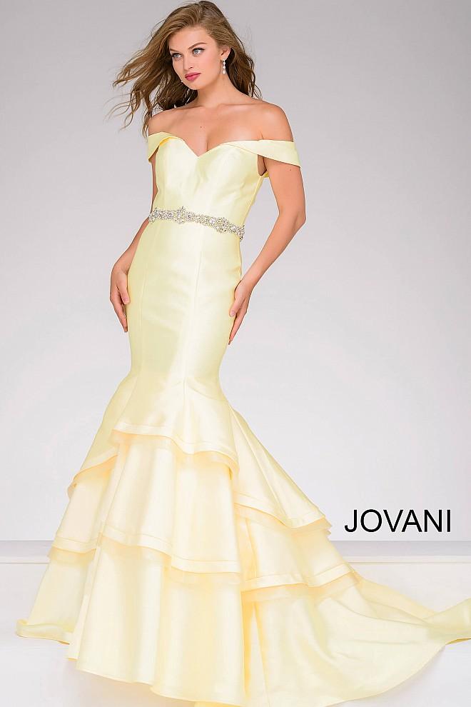 Jovani - Off The Shoulder Mermaid Prom Dress 48609