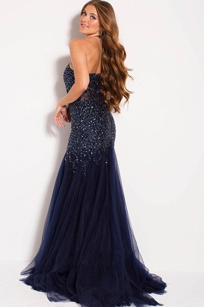 Jovani - 59173 Bead Embellished Halter Mermaid Gown