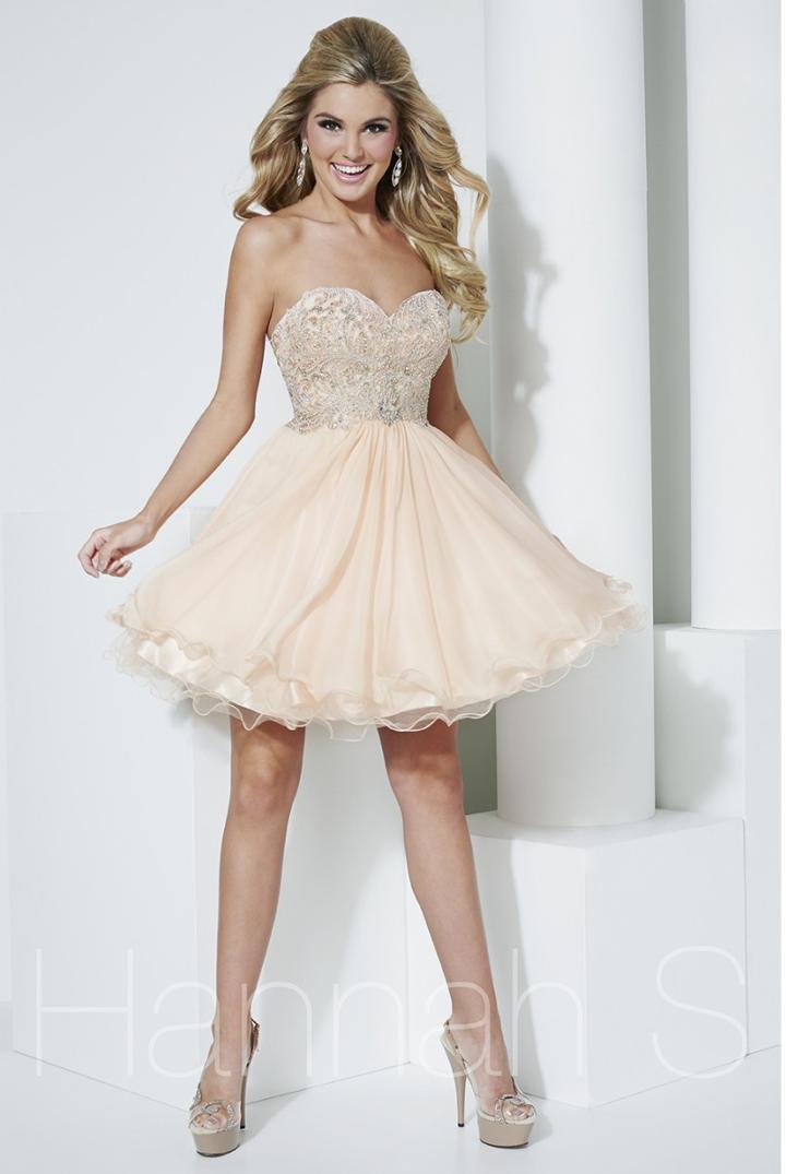 Hannah S - Strapless Embellished Lace A-line Cocktail Dress 27966