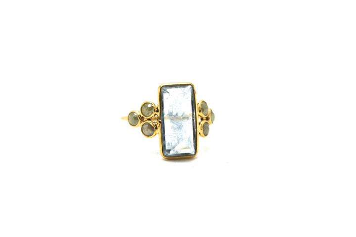 Tresor Collection - 18k Yellow Gold Ring With Aquamarine And Champagne Diamond