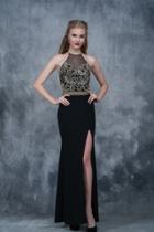 Nina Canacci - 3131 Bedazzled Illusion Halter Sheath Dress