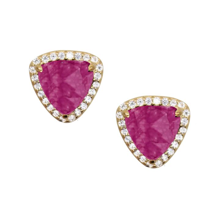 Rachael Ryen - Trillion Pave Earrings Magenta Jade