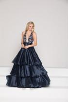 Colors Dress - 1926 Beaded Plunging Halter Tiered Ballgown