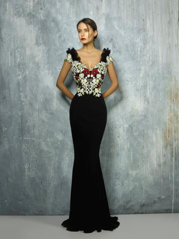 Beside Couture By Gemy - Bc1276 Floral Embroidered V-neck Dress
