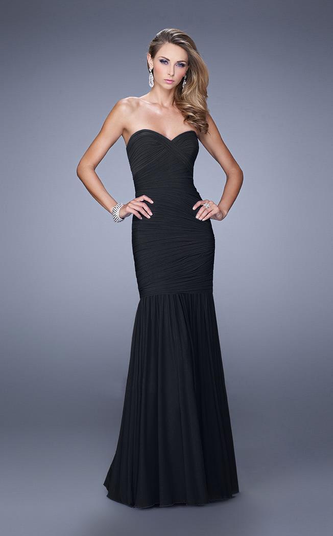 La Femme - 21203 Strapless Crystal Studded Sheer Back Mermaid Gown