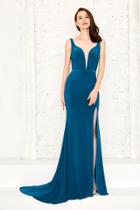 Angela & Alison - 71034 Plunging Neck Fitted Evening Gown