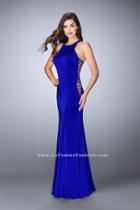 La Femme - Halter Style Sheer Side Cutouts Long Jersey Prom Dress 23665