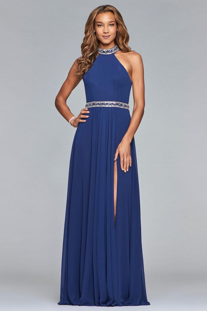 Faviana - 10068 Bejeweled High Halter A-line Gown