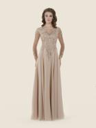 Rina Di Montella - Rd2303 Sheer Long Sleeve Lace Chiffon A-line Gown