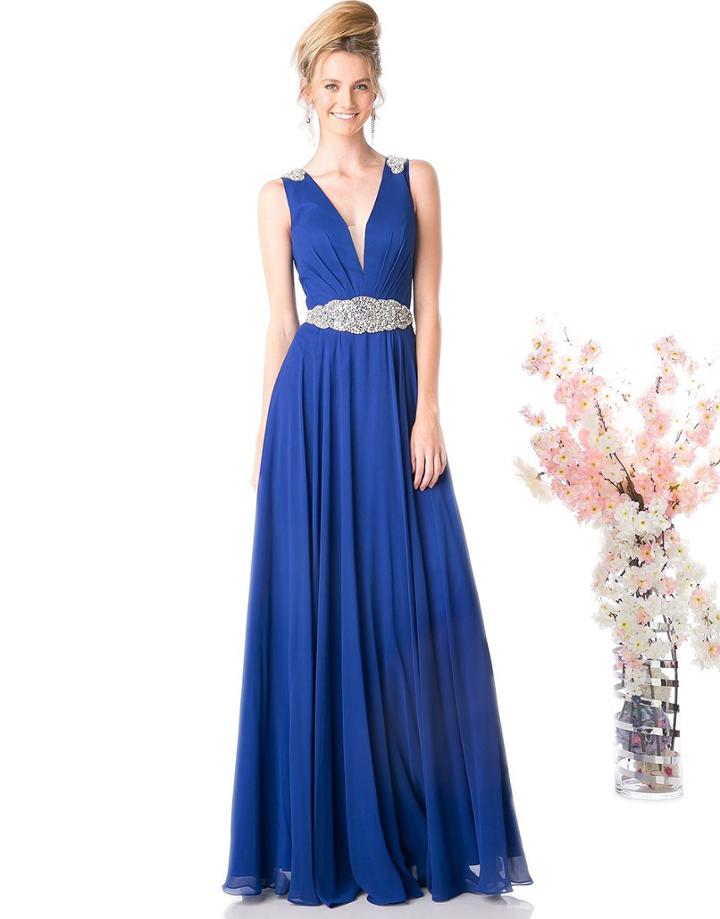Cinderella Divine - Beaded Plunging Ruched Evening Dress