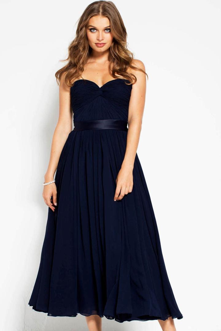 Jovani - 72755 Tea Length Strapless Ruched Bodice Chiffon Dress