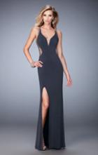 La Femme - 22296 Lovely Sheer Beaded Evening Gown