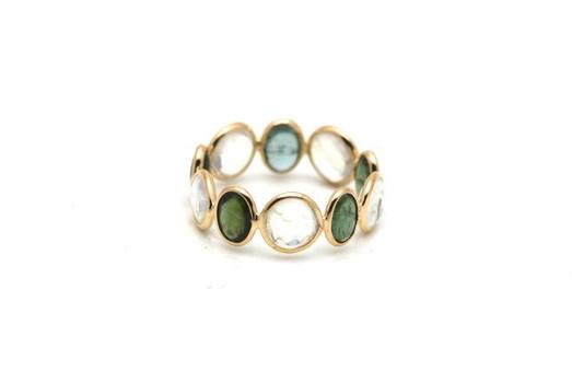 Tresor Collection - Rainbow Moonstone And Green Tourmaline Stackable Ring Band In 18k Yellow Gold