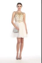 Eureka Fashion - Crystal Embellished Sheer Cocktail Dress