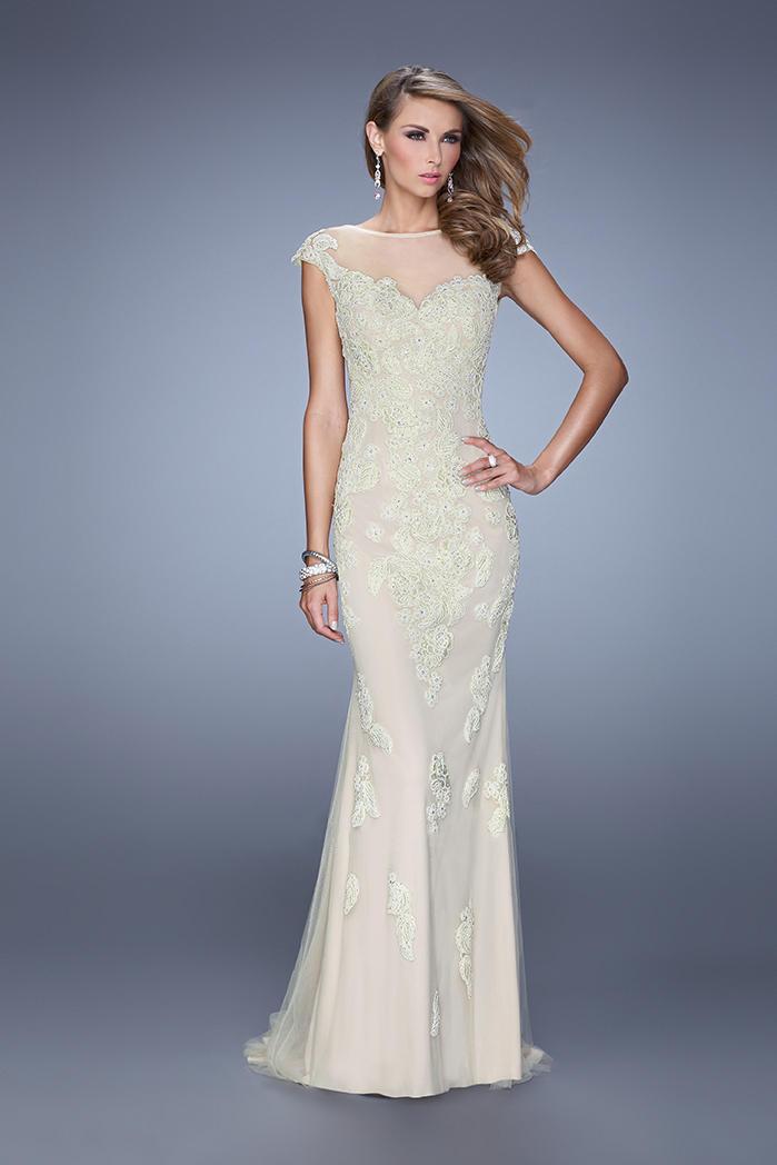 Gigi - 21319 Embroidered Lace Illusion Bateau Gown