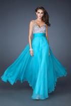 La Femme - 18669 Iridescent Stone Encrusted V-neck A-line Gown