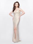 Primavera Couture - 3058 Sequined V Neck Gown With Slit
