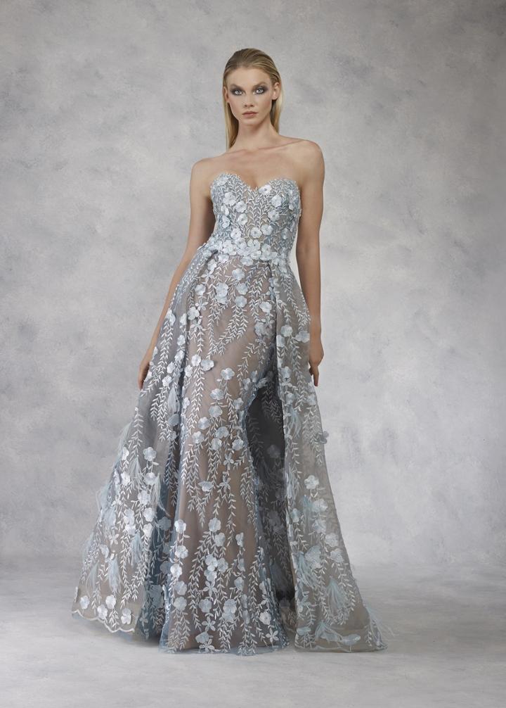 Janique - W2062 Floral Embroidered Sweetheart Gown With Overskirt
