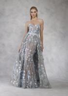 Janique - W2062 Floral Embroidered Sweetheart Gown With Overskirt
