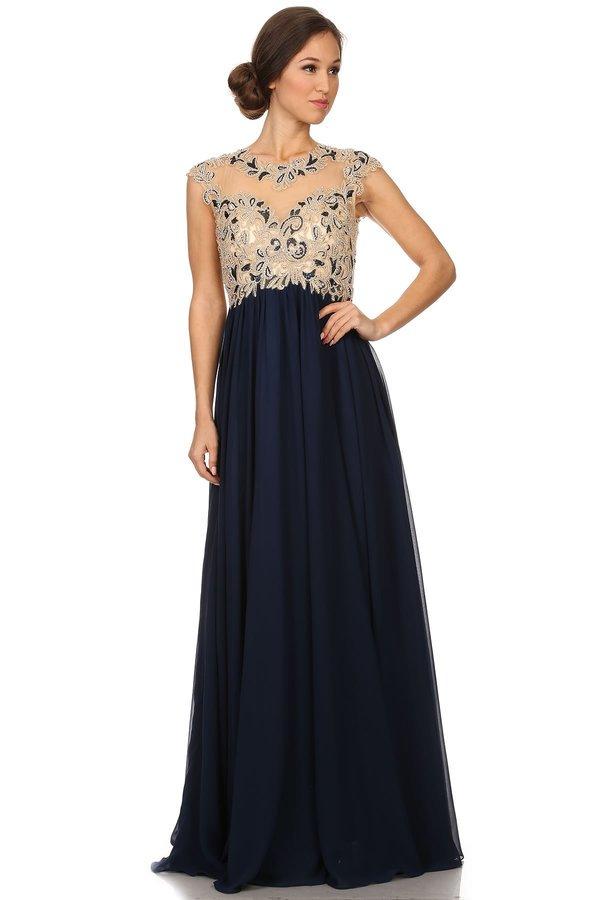 Eureka Fashion - Cap Sleeve Illusion Beaded Lace A-line Gown