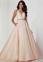 Tiffany Homecoming - 46123 Gilt Adorned Plunging Shimmer Satin Ballgown
