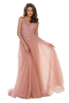 May Queen - Rq7550 Shimmering Sheer Beaded Evening Gown