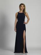 Dave & Johnny - A6521 Bateau Neck Fitted Gown With Side Slit