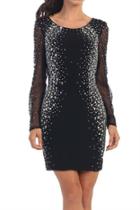 Long Sleeve Rhinestone Short Dress