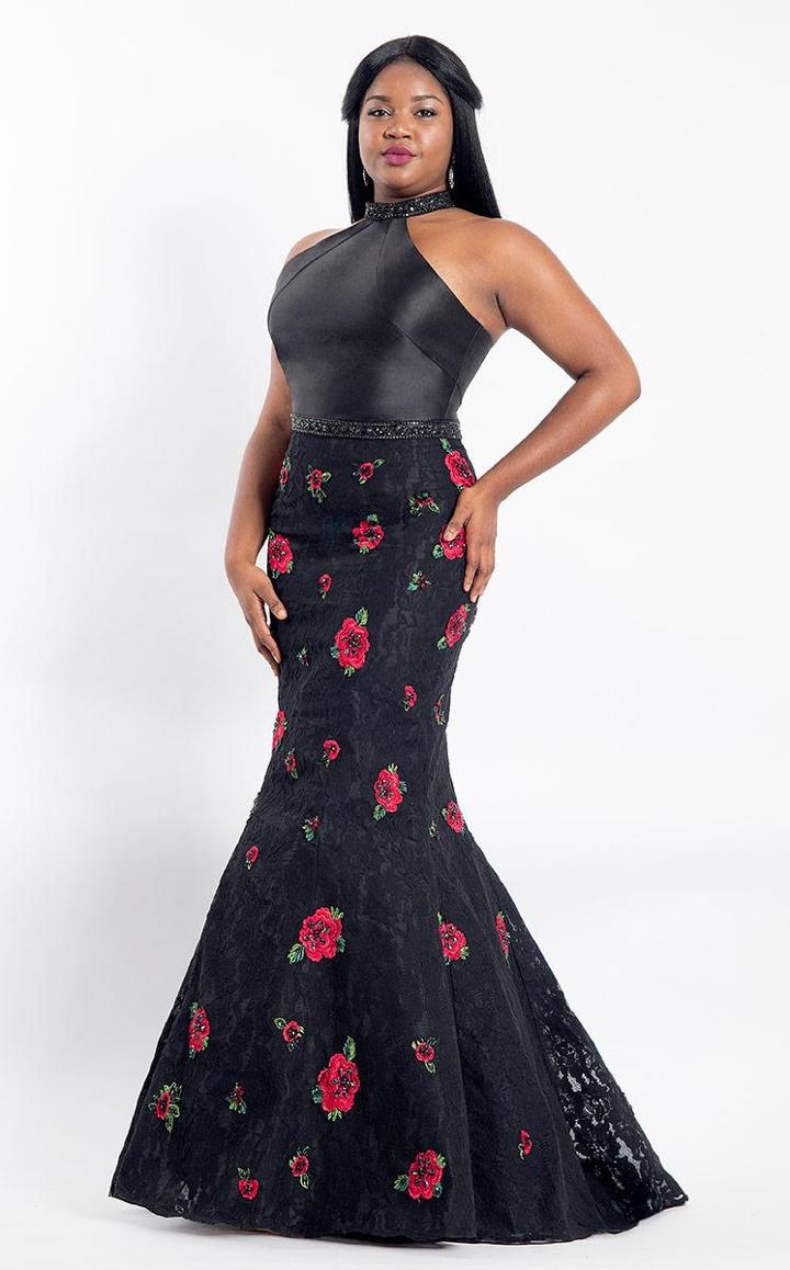 Rachel Allan Curves - 6309 Floral Haltered Mermaid Gown