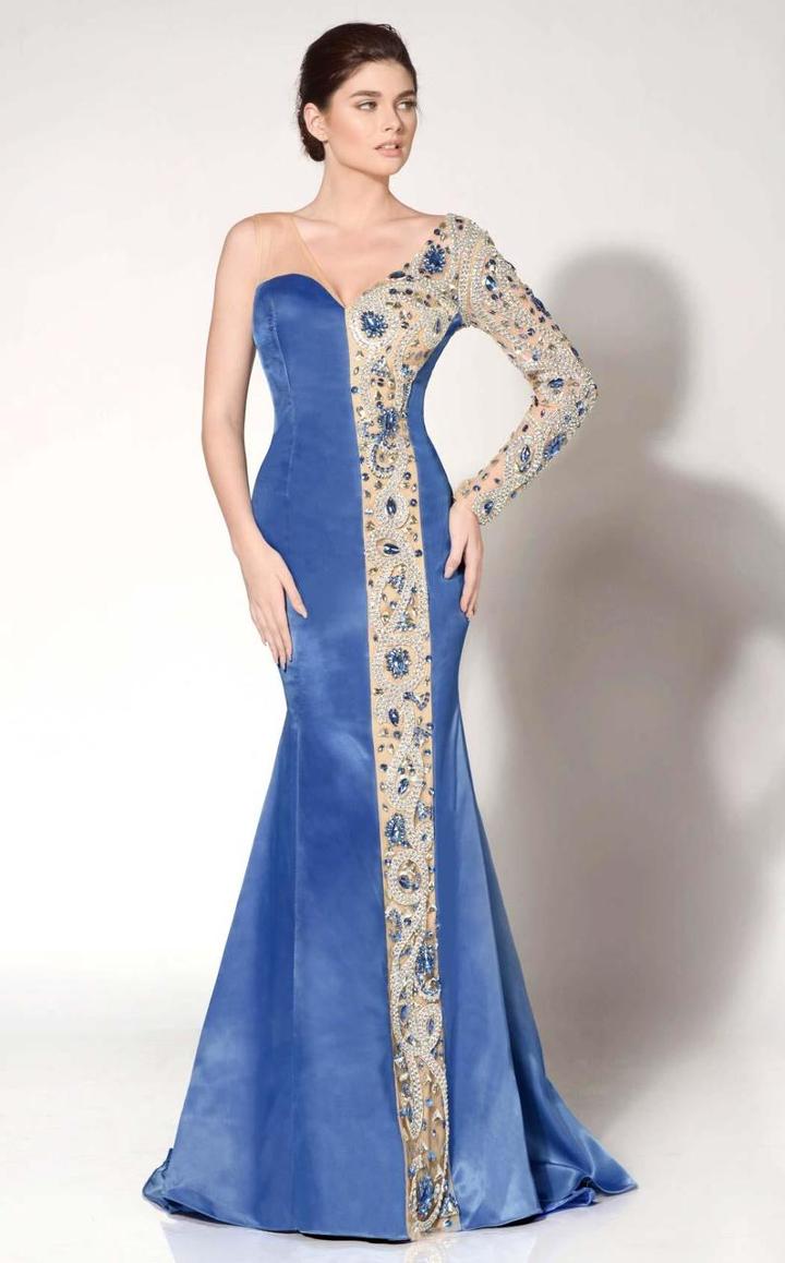 Mnm Couture - 9441 Glittering Illusion Asymmetrical Gown