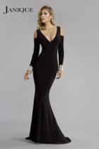 Janique - Captivating Long Sleeve Mermaid Gown With Crystallized Cuffs K6573
