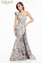 Terani Couture - 1821e7144 Asymmetrical Evening Gown With Sweep Train