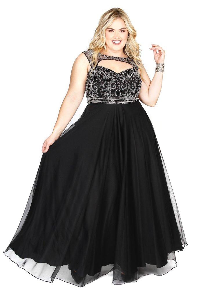 Kurves By Kimi - Bead Embellished Bateau Neck A-line Dress 71163