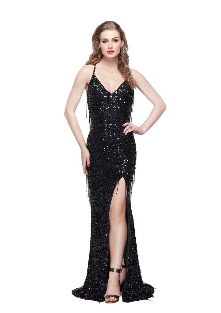 Primavera Couture - 3053 Sequined Fringe Festooned Gown