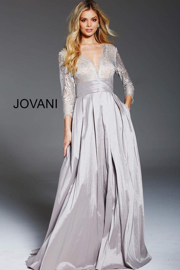 Jovani - 46964 Long Sleeve Jeweled Lace Bodice A-line Gown
