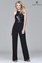 Faviana - S8010 Long Jersey Jumpsuit With Sequin Bodice