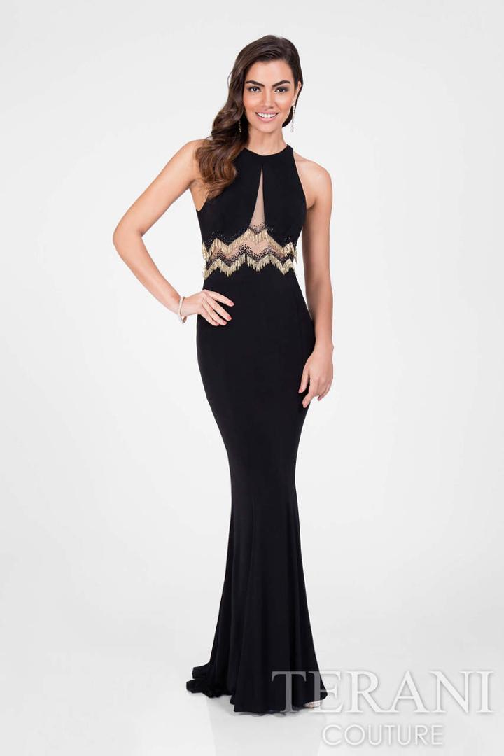 Terani Prom - Elegant Beaded Halter Neck Mermaid Jersey Dress 1715p2988