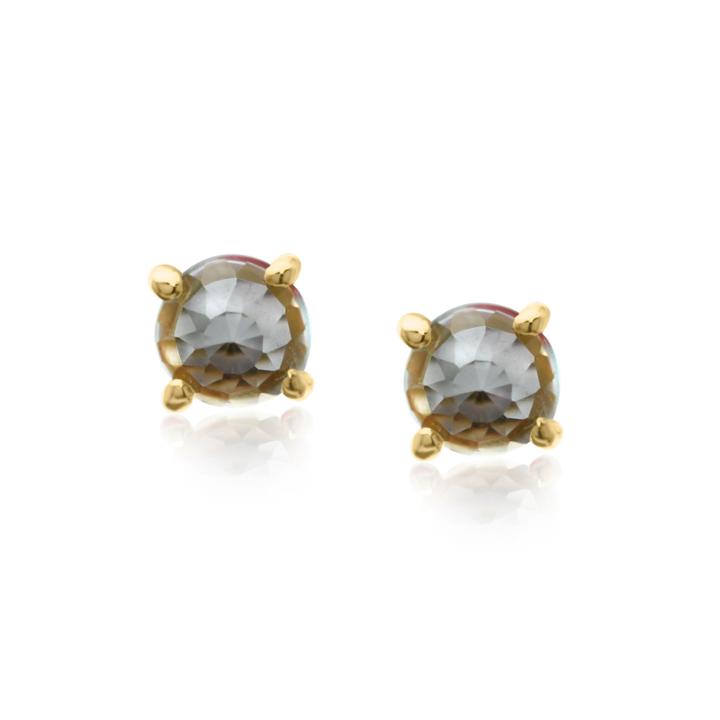 Tresor Collection - Rainbow Moonstone Round Stud Earrings In 18k Yellow Gold