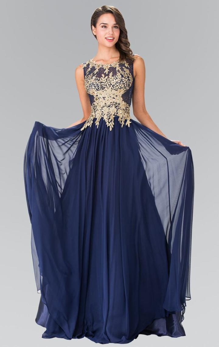 Elizabeth K - Laced Scoop Neck Chiffon A-line Dress Gl2288