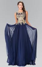 Elizabeth K - Laced Scoop Neck Chiffon A-line Dress Gl2288