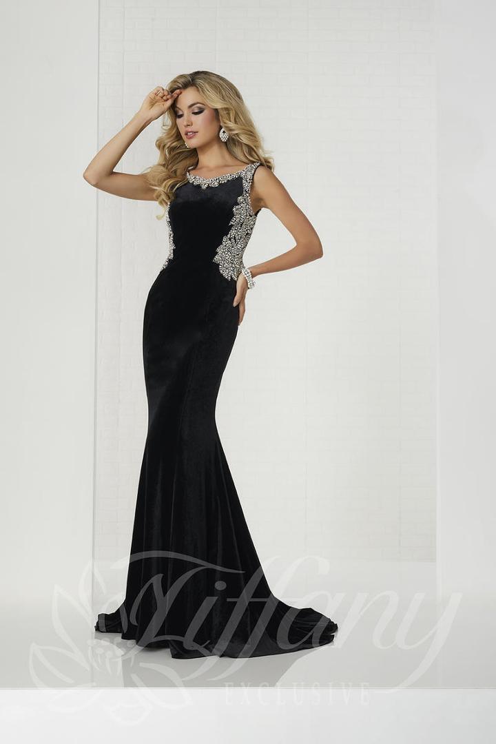 Tiffany Designs - 46112 Beaded Bateau Velvet Trumpet Dress