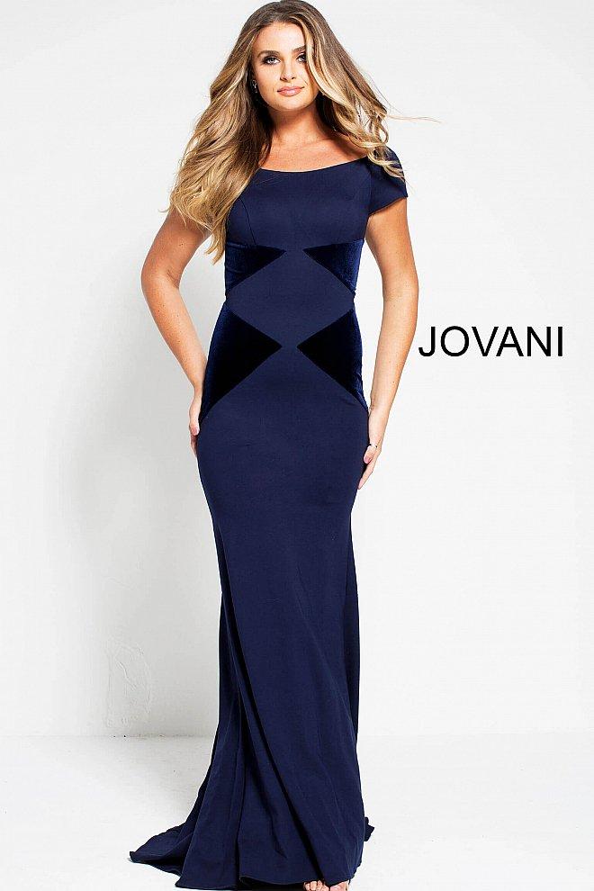Jovani - 51605 Bateau Neck Velvet Sheath Dress