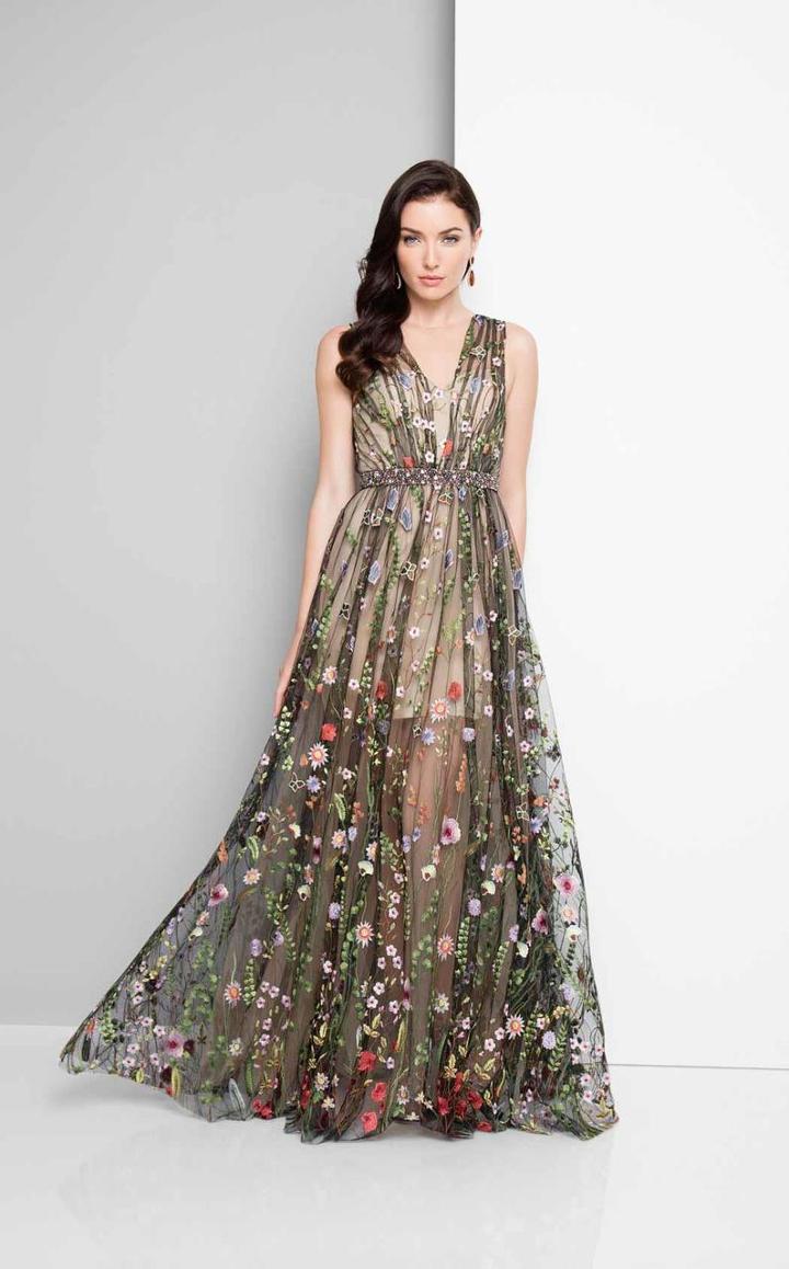 Terani Couture - Shirred Patterned Illusion Gown 1712e3645