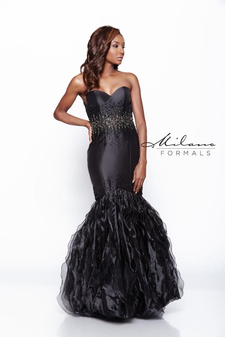 Milano Formals - Black Strapless Mermaid Gown With Ruffled Skirt E1984